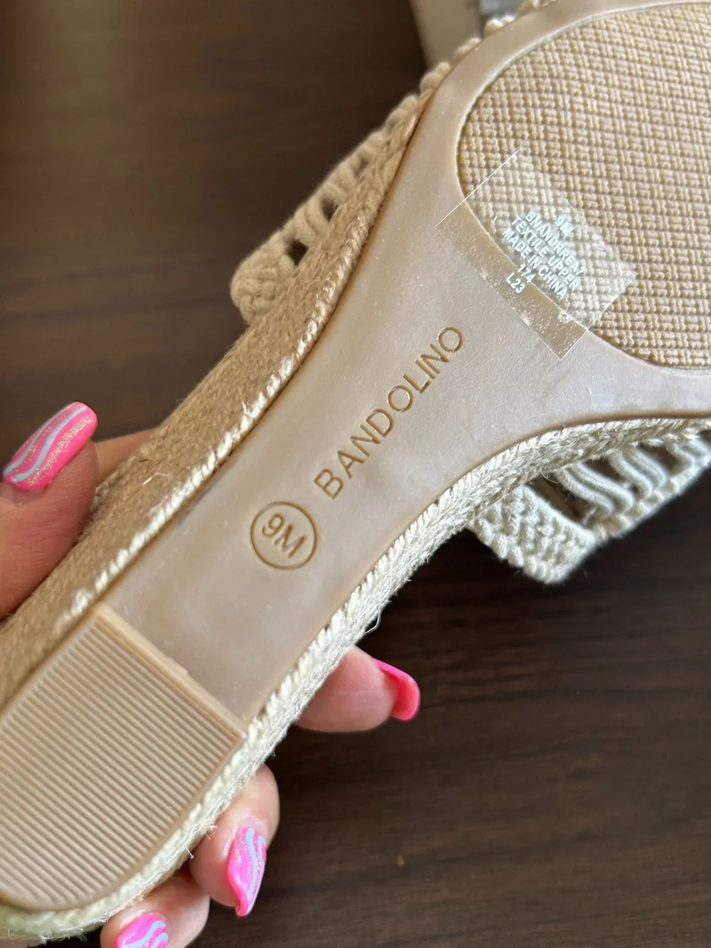 Bandolino Women's Beige Macramé Espadrille Slide Sandals